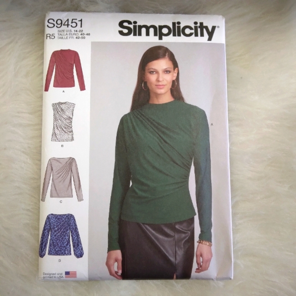 SIMPLICITY S9451 Sz 14-22 Misses Knit Tops W/ Rouching On Side And Shoulder